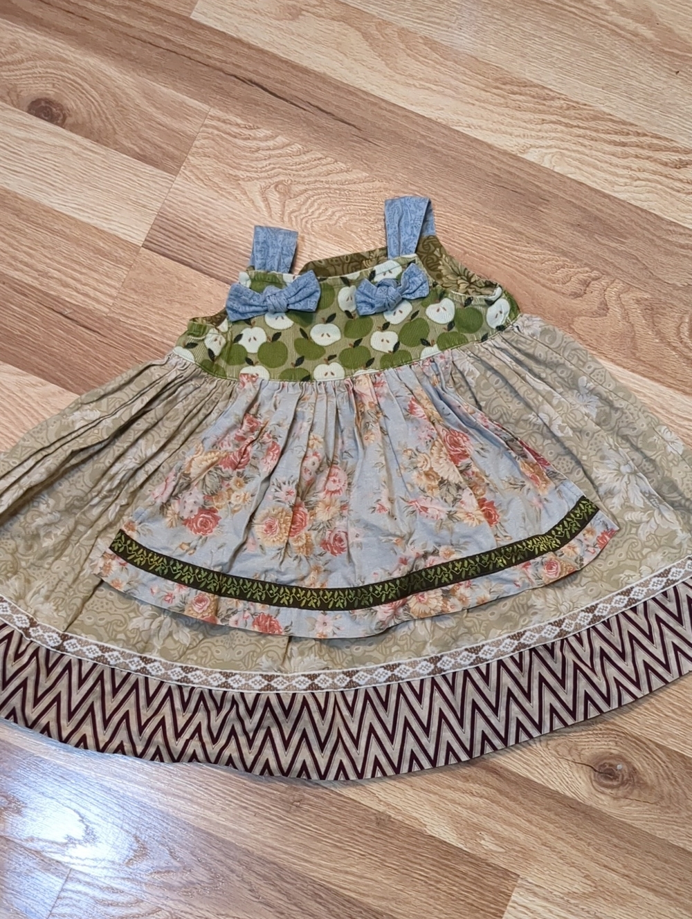 Girls Multi-Pattern Floral Tiered Dress with Bow Straps